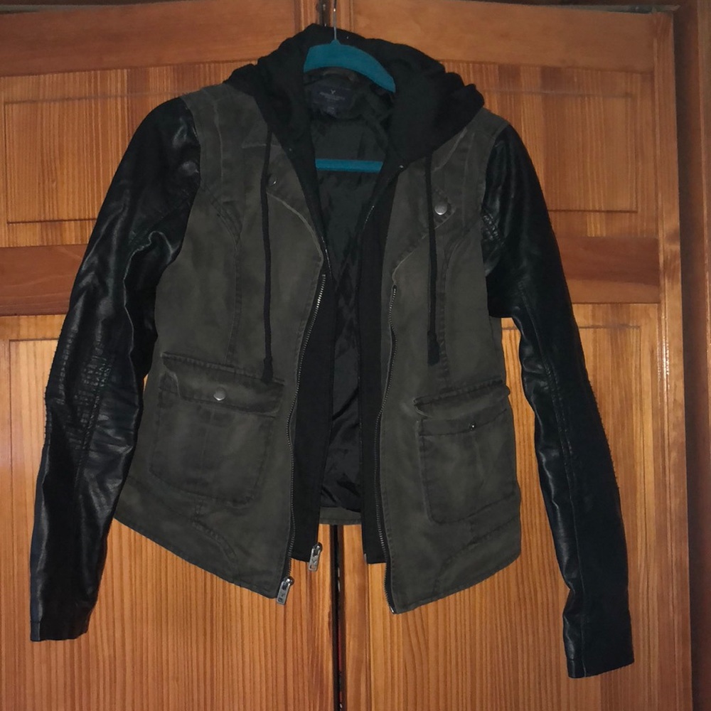 Leather Sleeved Parka Jacket
